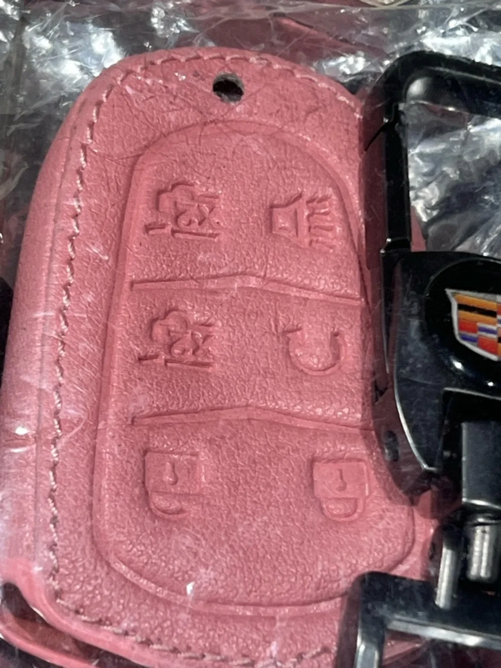 Black Key Fob Case with Pink Leather Accent